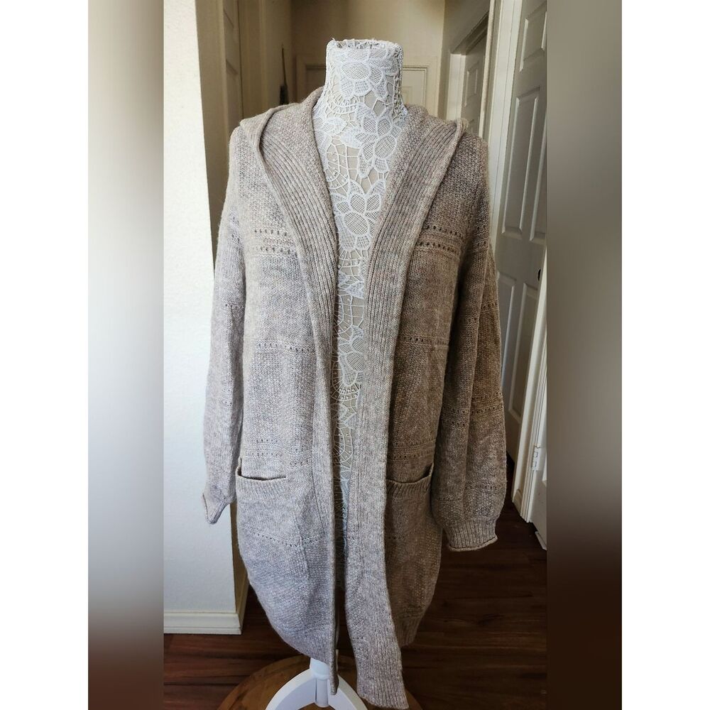 A&F Long Hooded Knit Cozy Y2K Cottagecore Cabincore Cardigan Sweater NEW